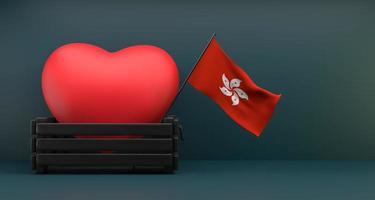 I love Hong Kong, Flag Hong Kong with heart, copy space, 3D work and 3D image photo