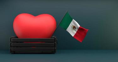 amo la bandera de méxico méxico con corazón, espacio de copia, trabajo en 3d e imagen en 3d foto