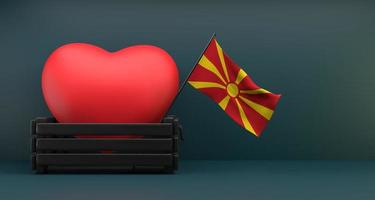 amo la bandera de macedonia del norte macedonia del norte con corazón, espacio de copia, trabajo en 3d e imagen en 3d foto