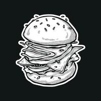 diseño de hamburguesa de ilustración. técnica dibujada a mano en blanco y negro vector