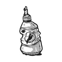 the bottle of chili sauce is broken. hand drawing technique line art vector