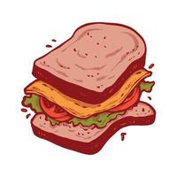 ilustración de comida de sándwich, técnica de dibujo a mano vector