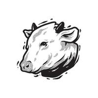 cerrar el dibujo de la cara de vaca. arte lineal vector