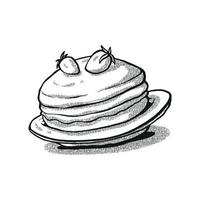 Strawberry pancake sketch. hand drawn technique. line art drawing vector