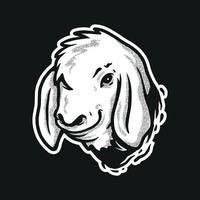 goat face illustration. black and white vector