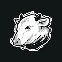 close up cow face drawing. black and white vector