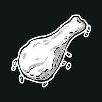 Crispy fried chicken thigh sketch. black and white background vector