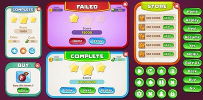 Game Ui Kit with Menus, pop up, screens and Game elements vector