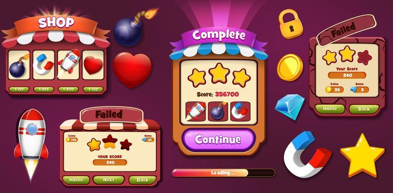 Game Ui Kit with Menus, pop up, screens and Game elements
