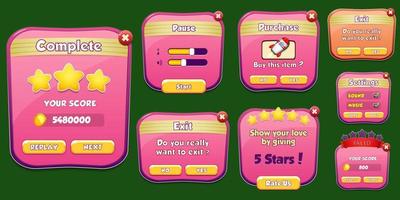 kit de interfaz de usuario del juego con menús, ventanas emergentes, pantallas y elementos del juego vector