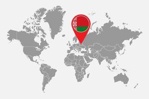 Pin map with Belarus flag on world map. Vector illustration.