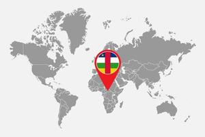 Pin map with Central African Republic flag on world map. Vector illustration.