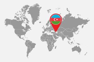 Pin map with Azerbaijan flag on world map. Vector illustration.