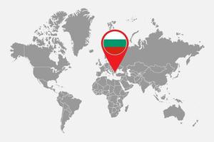 Pin map with Bulgaria flag on world map. Vector illustration.
