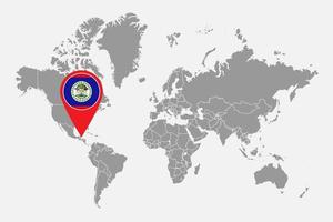 pin mapa con bandera de Belice en el mapa mundial. ilustración vectorial