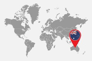 pin mapa con la bandera de australia en el mapa mundial. ilustración vectorial vector