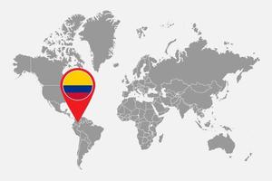 pin mapa con la bandera de colombia en el mapa mundial. ilustración vectorial vector