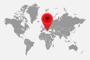 Pin map with Albania flag on world map.Vector illustration. vector