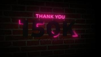 merci 150 000 abonnés enseigne lumineuse au néon réaliste sur l'animation du mur de briques video
