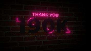 merci 190 000 abonnés enseigne lumineuse au néon réaliste sur l'animation du mur de briques video