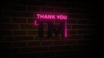 Thank you 1M followers realistic neon glow sign on the brick wall animation video