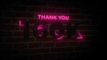 tack 160 000 följare realistisk neon glödskylt på tegelväggen animation video