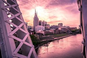 Nashville tennessee city skyline at sunset on the waterfrom photo