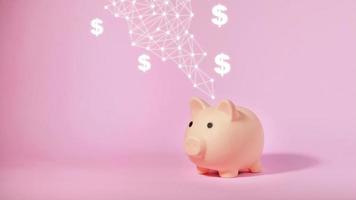 Piggy bank isolated on pink background. Saving money concept. video