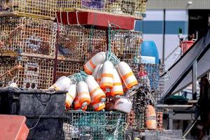 Closeup of a stack of lobster or crab traps photo