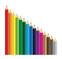 lápices de colores colocados en fila sobre fondo blanco, crayones coloridos, ilustración vectorial. vector