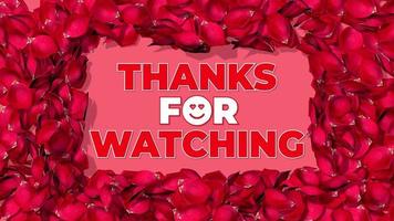 obrigado por assistir o texto aparece em rose patel, fundo emoji de amor, românticos pétalas de rosa renderização em 3d video
