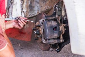 Man Replacing brakes. photo