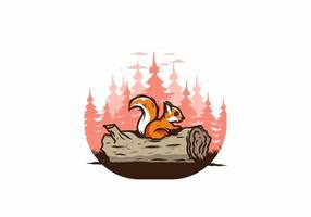 Lonely squirrel hiding in a dead tree trunk illustration vector