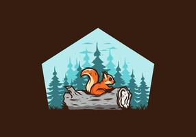 Lonely squirrel hiding in a dead tree trunk illustration vector