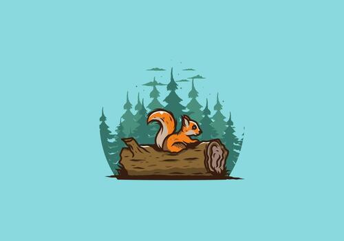 Lonely squirrel hiding in a dead tree trunk illustration vector