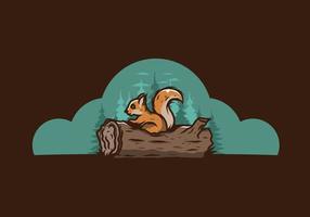 Lonely squirrel hiding in a dead tree trunk illustration vector