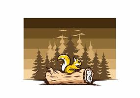 Lonely squirrel hiding in a dead tree trunk illustration vector