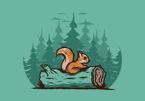 Lonely squirrel hiding in a dead tree trunk illustration vector