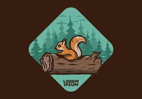 Lonely squirrel hiding in a dead tree trunk illustration vector