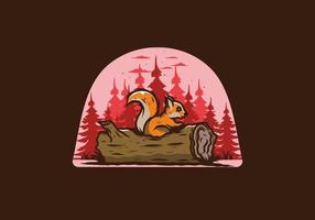 Lonely squirrel hiding in a dead tree trunk illustration vector