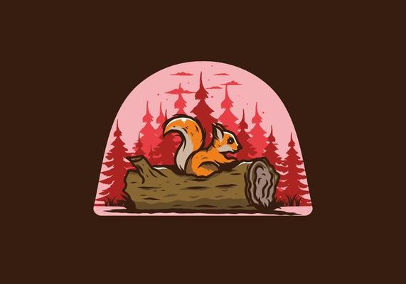 Lonely squirrel hiding in a dead tree trunk illustration