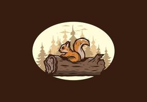 Lonely squirrel hiding in a dead tree trunk illustration vector