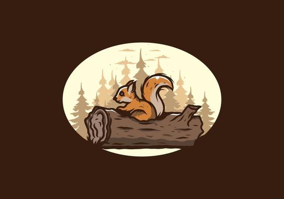 Lonely squirrel hiding in a dead tree trunk illustration