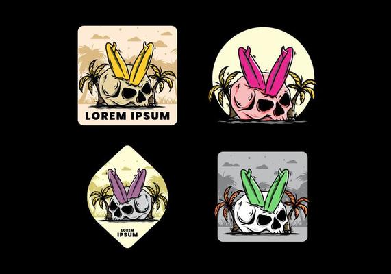 Surfing board stuck in human skull illustration