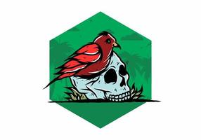 Bird nesting in skull illustration vector