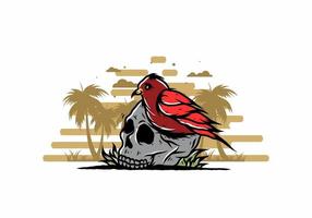 Bird nesting in skull illustration vector