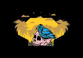 Bird nesting in skull illustration vector