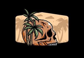 Skull head under coconut trees illustration vector