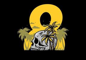 Skull head under coconut trees illustration vector