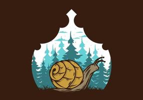 caracol arrastrándose en la ilustración del bosque vector